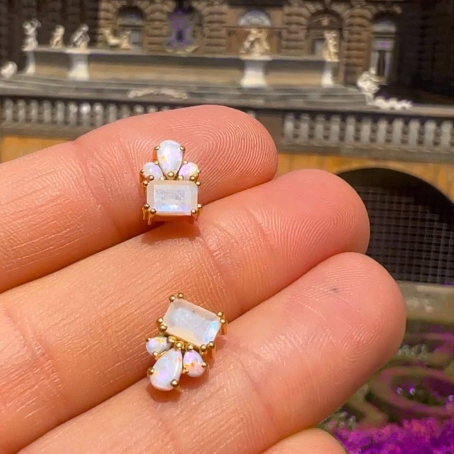 Opal & Rainbow Moonstone Empress Studs
