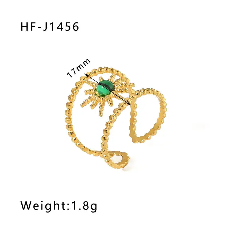 18K Plated Ring W/Green Stone