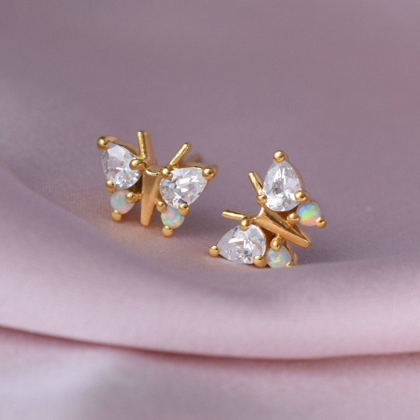 Opal and Diamond Butterfly Belle Studs