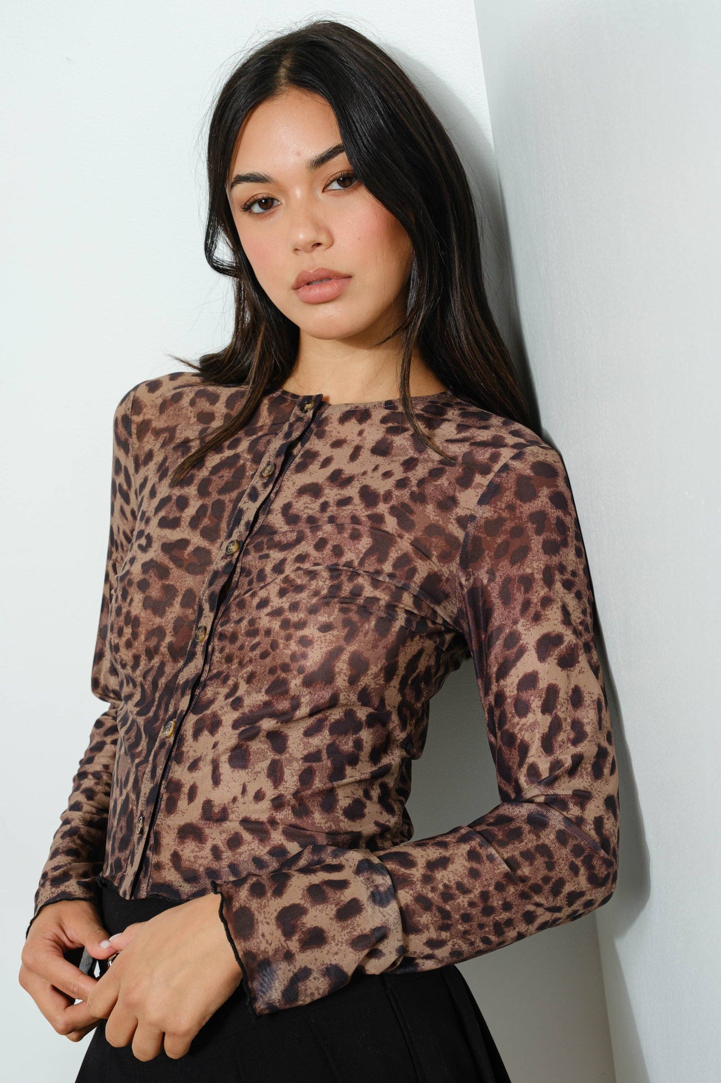 LEOPARD MESH CARDI
