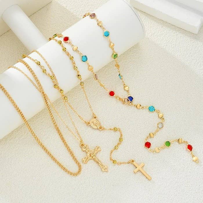 CROSS LARIAT LAYERED NECKLACE