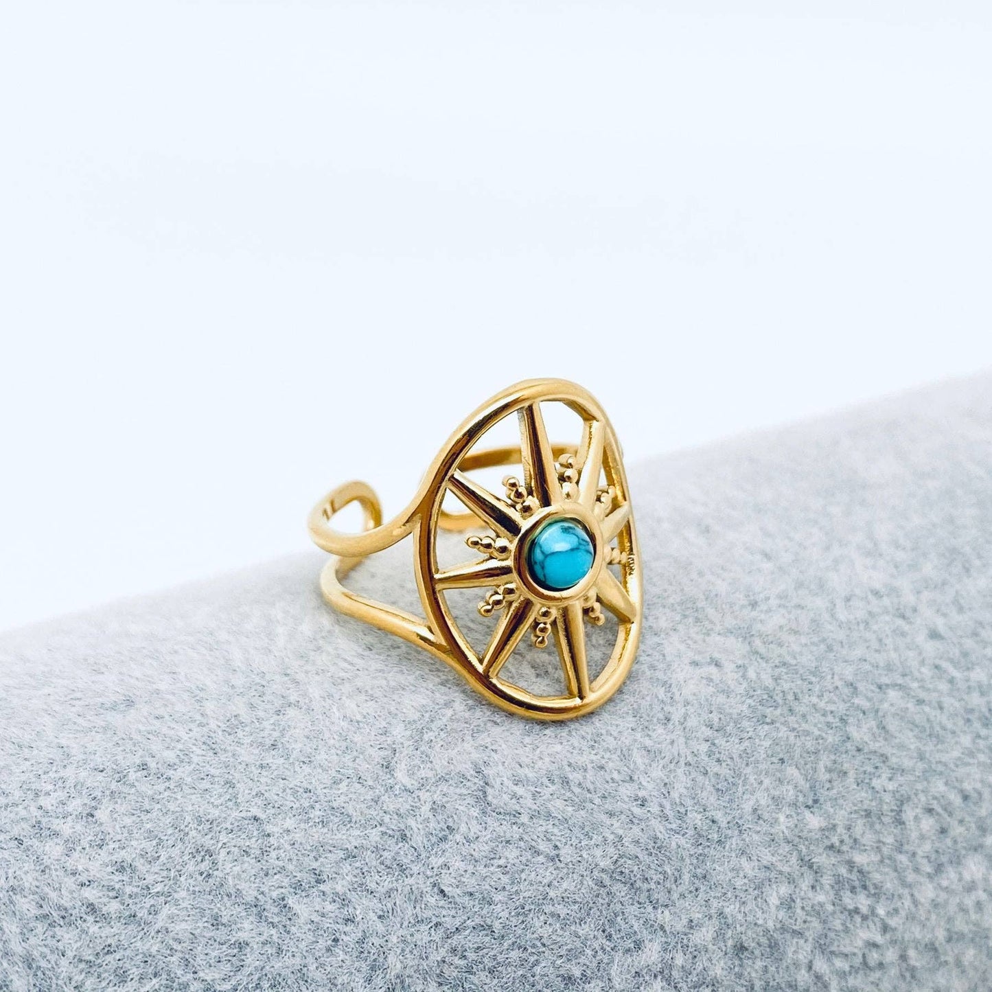 18K Natural Stone Ring- Sun/Tq