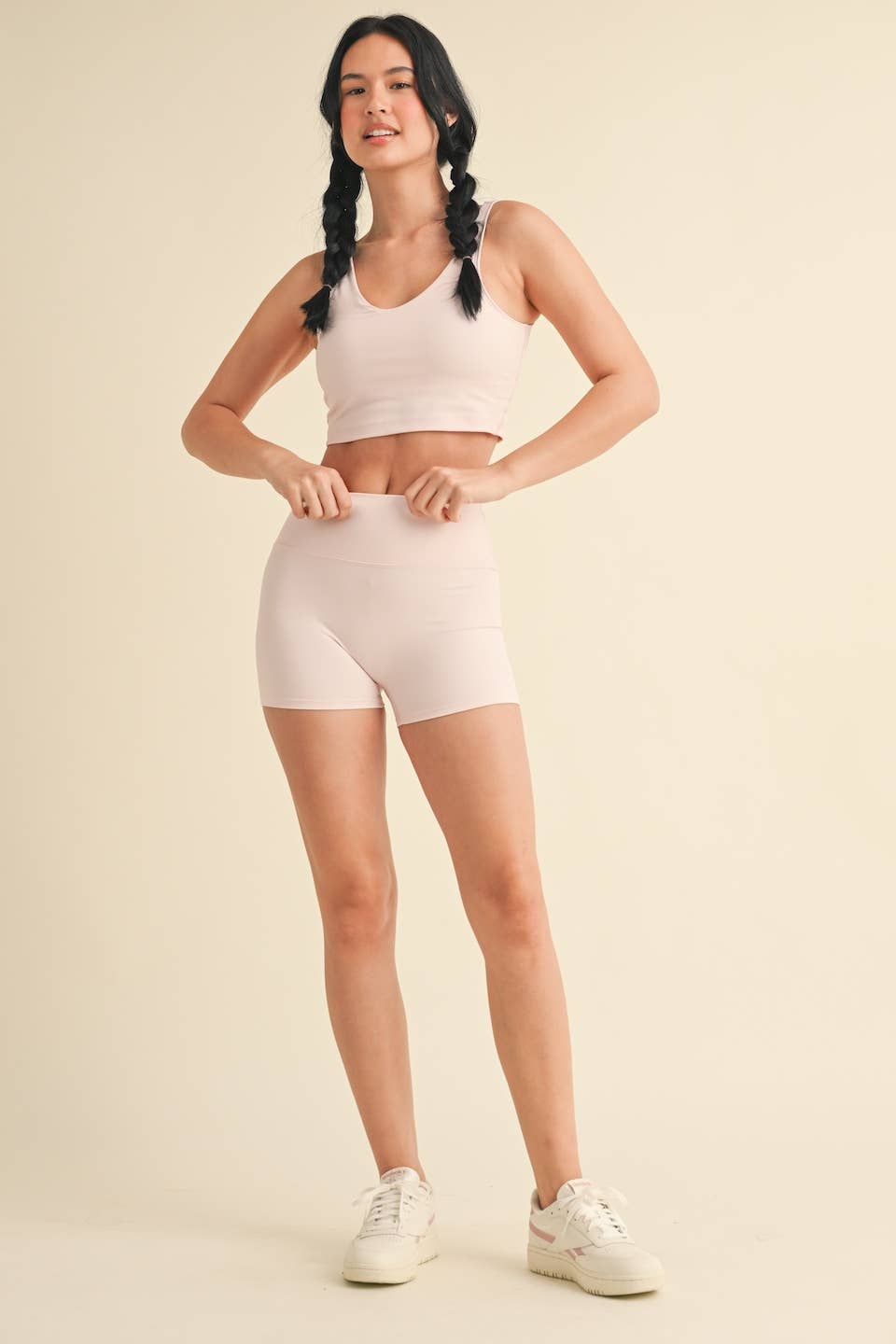 Mid-Rise Mini Shorts: Baby Pink