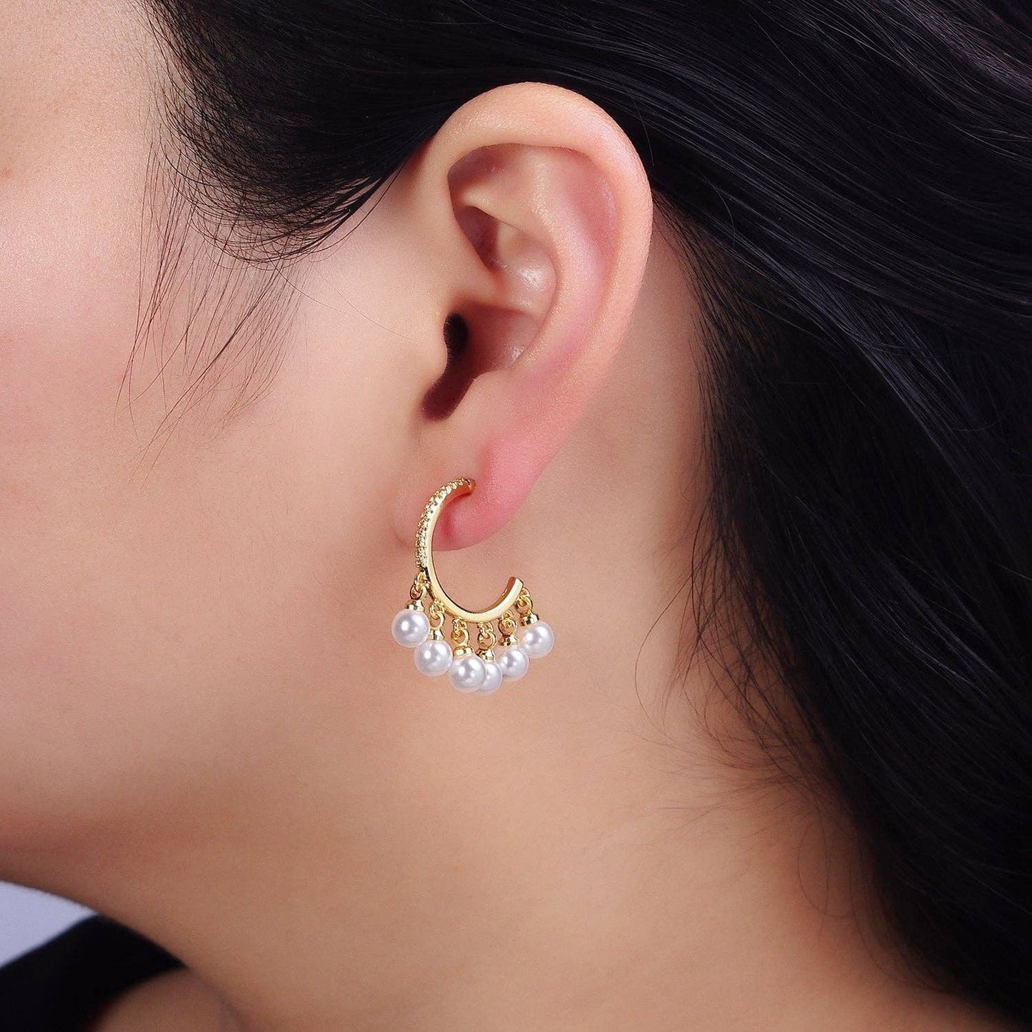 Gold Filled Shaped Round Pearl Earrings