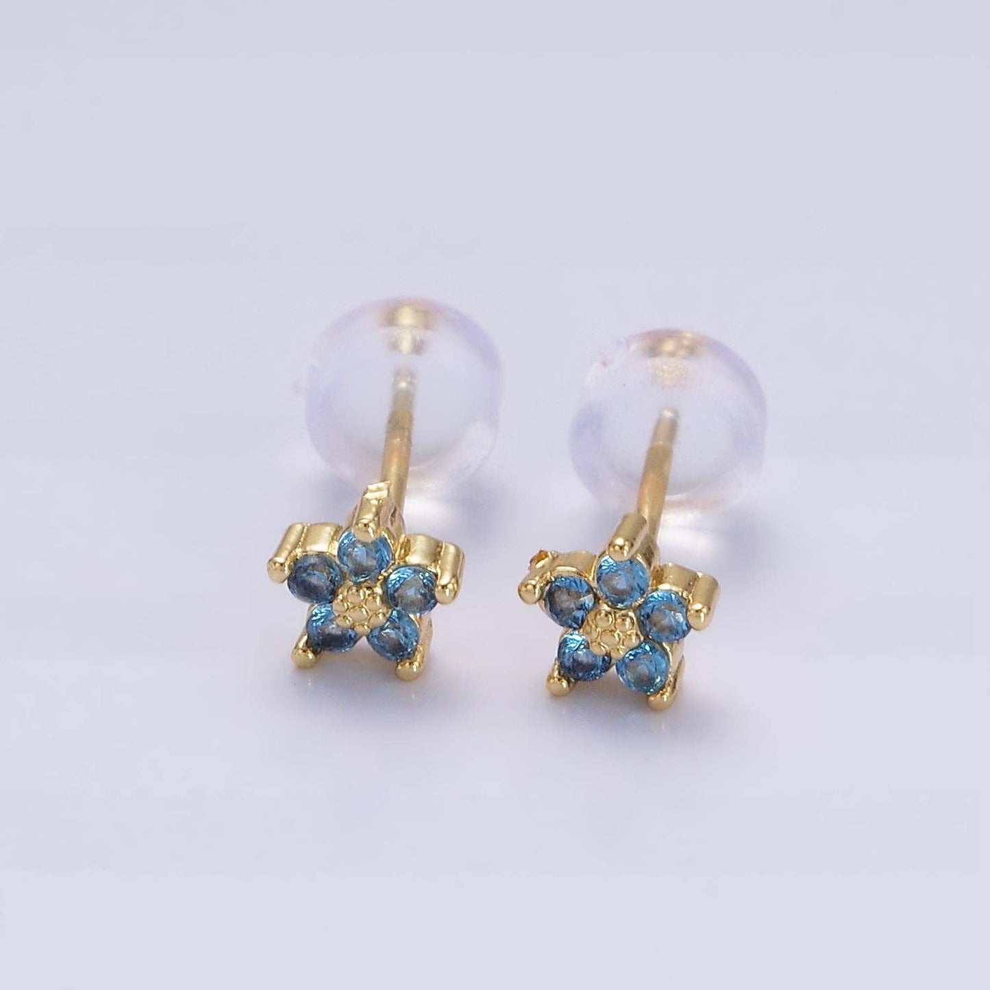 Flower Stud Earrings- Baby Blue