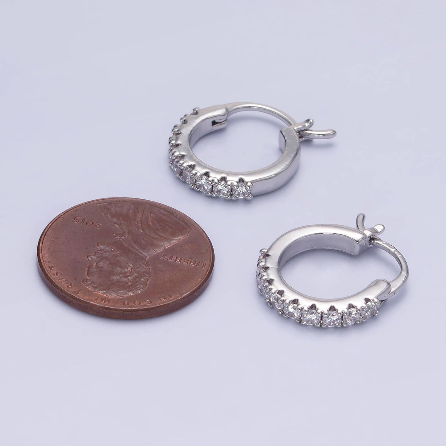 White Gold Hoop CZ Earrings