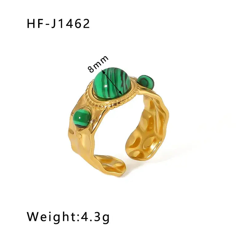 18K Plated Ring W/Green Stone
