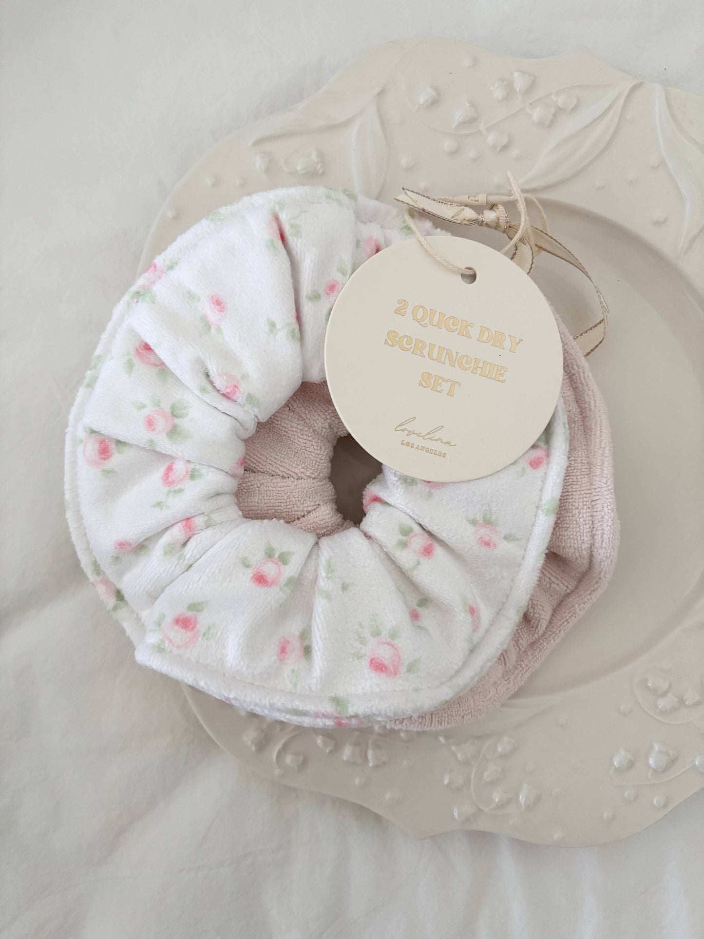 Quick Dry Jumbo Hair Towel Scrunchies: Pink Ditsy