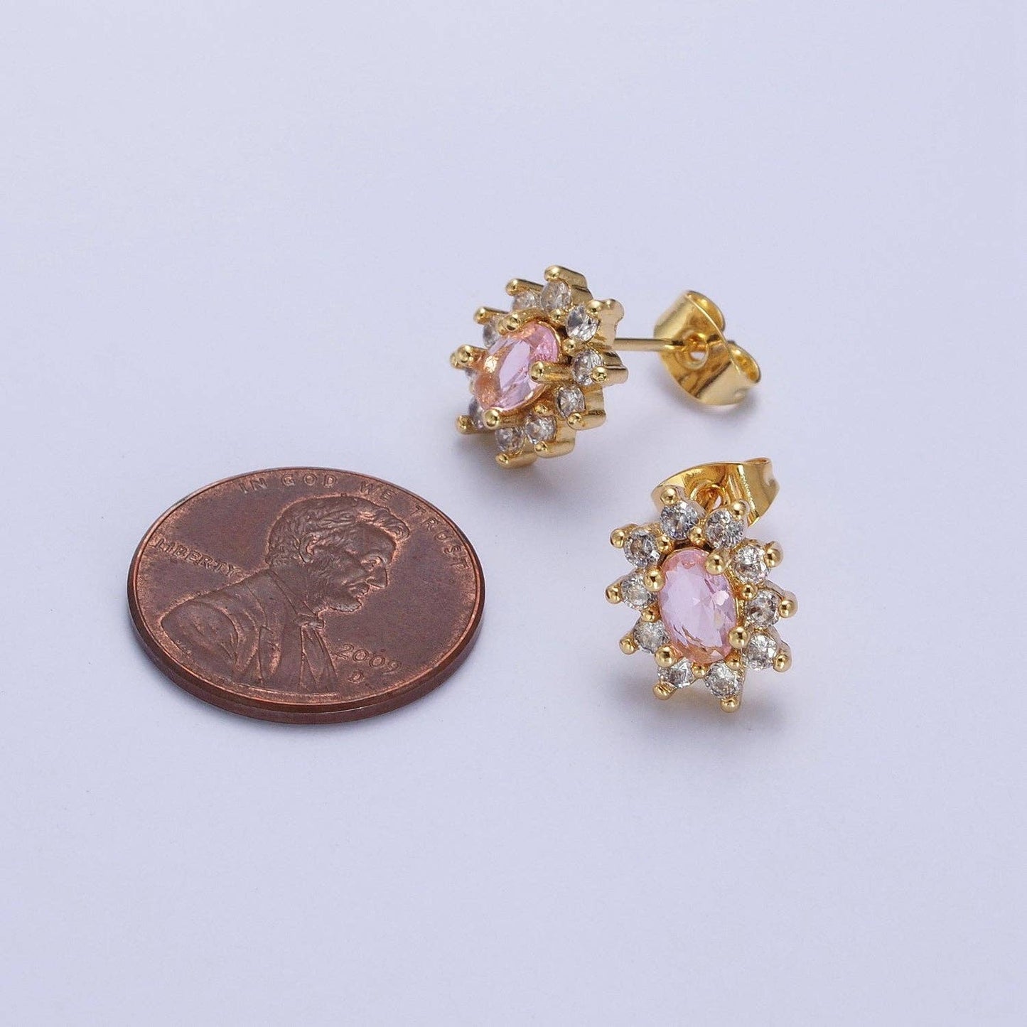 Pink & Clear Oval CZ Stud Earrings