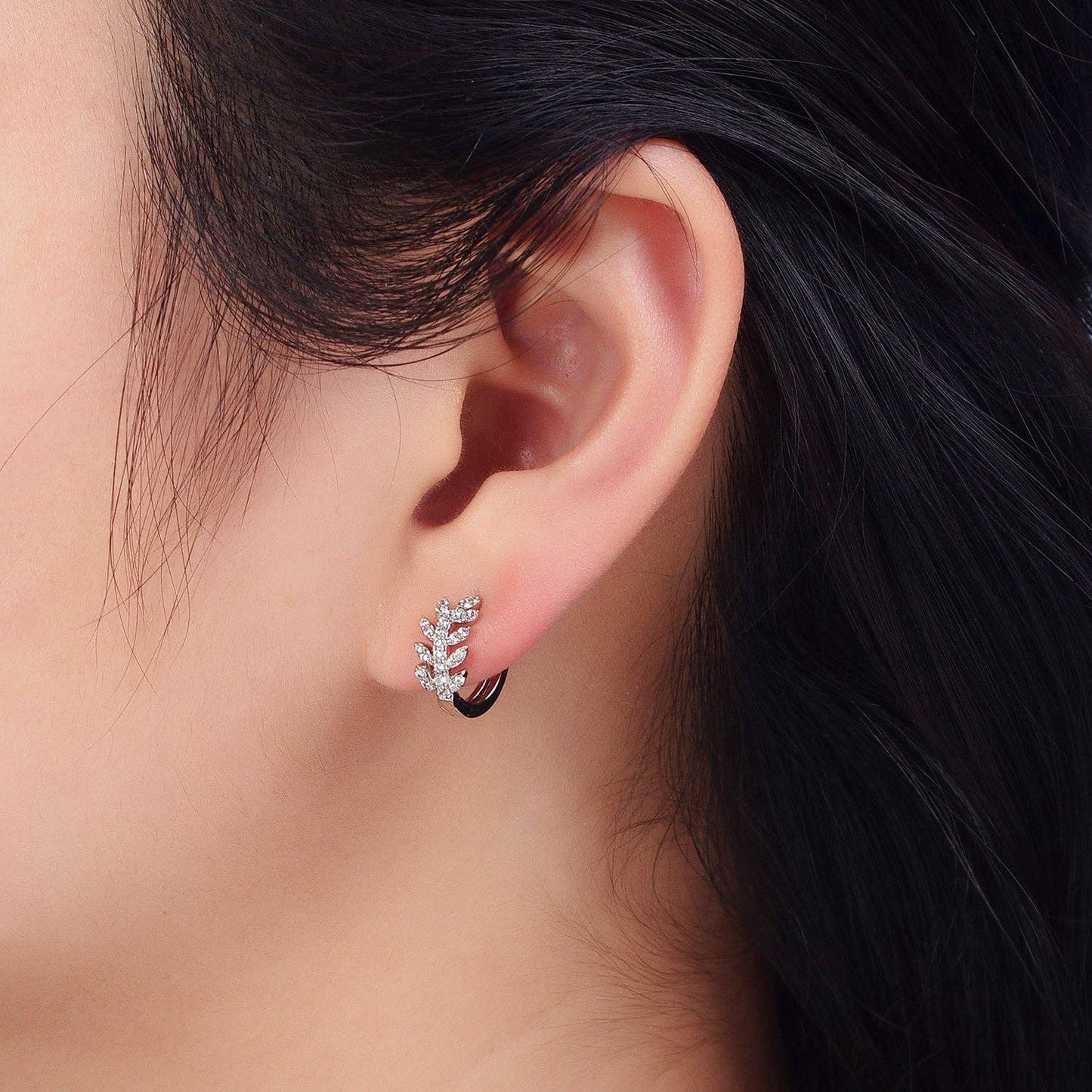 White Gold Filled Olive Leaf Huggies