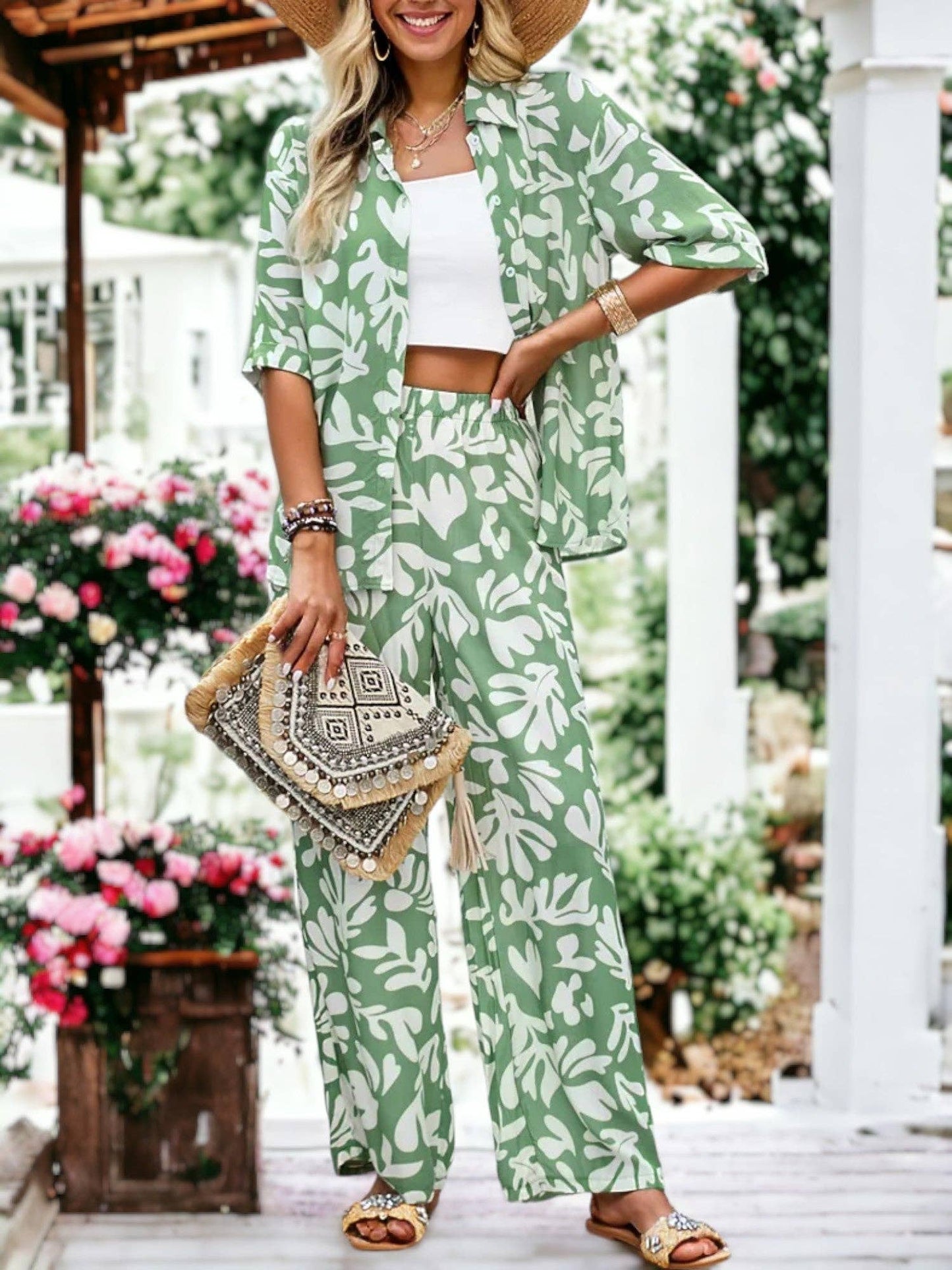 Cool & Casual Button Up Top w/ Pant Set