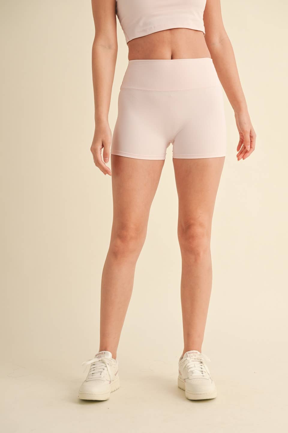 Mid-Rise Mini Shorts: Baby Pink