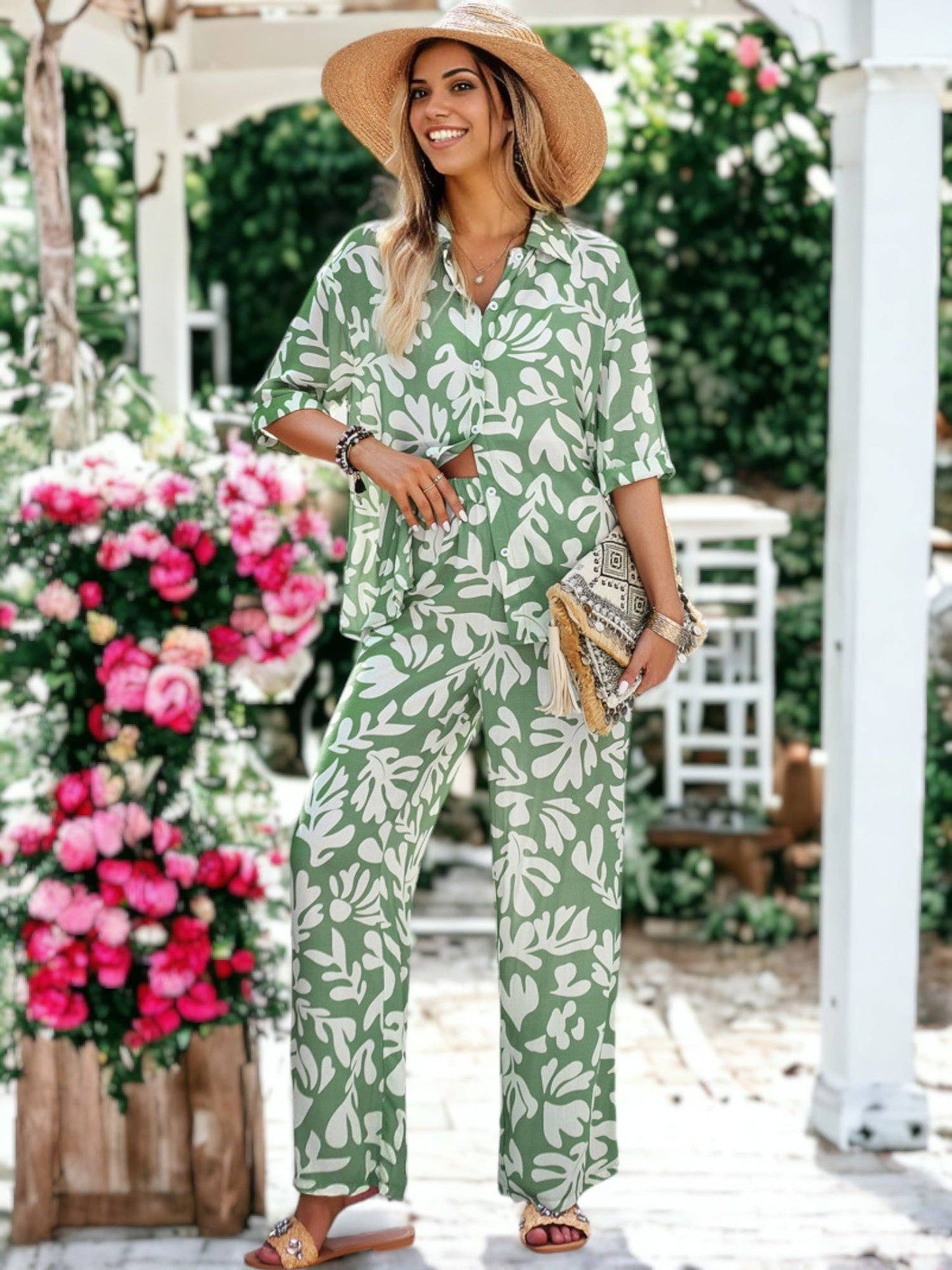 Cool & Casual Button Up Top w/ Pant Set