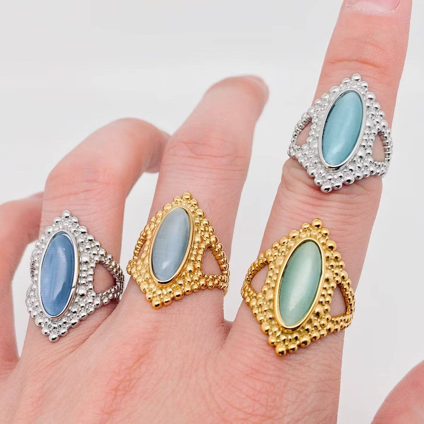 18K Cat's Eye Ring- Gold/Blue