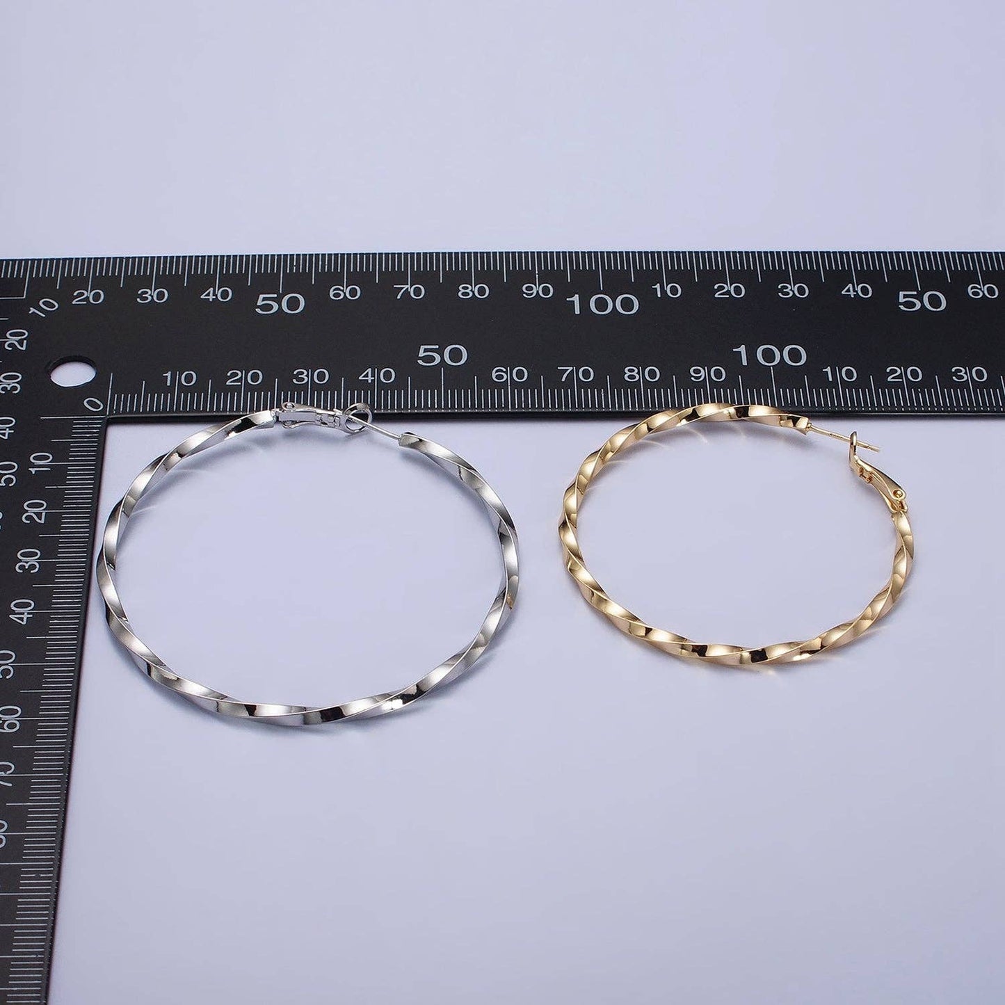 Gold Filled Twist Geometric Hoops- Silver 60mm