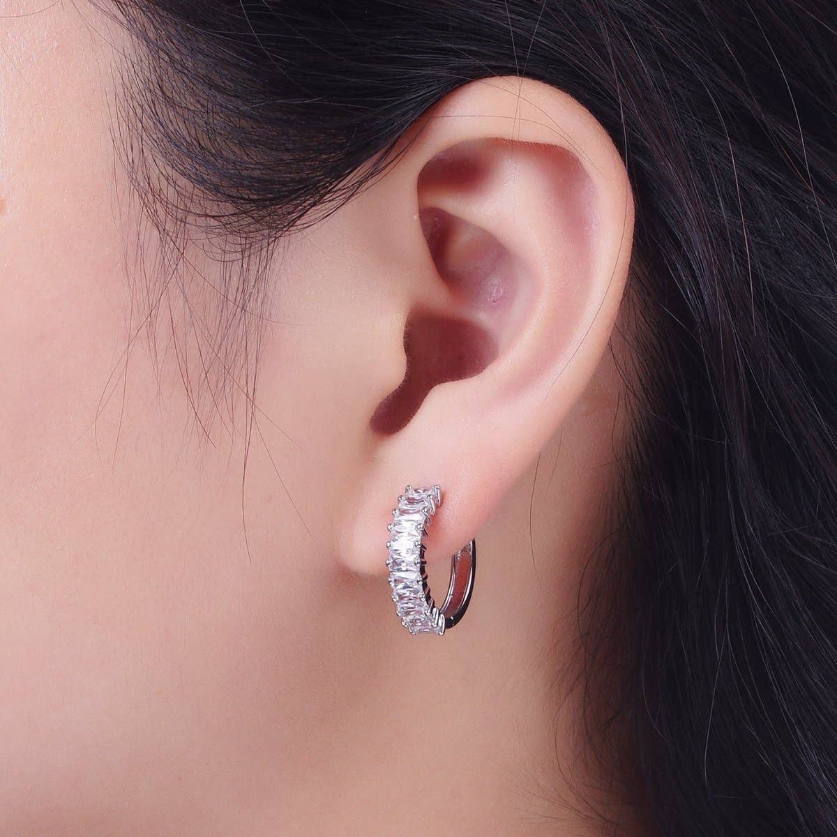 Mini 18k Gold Filled Baguette Huggies