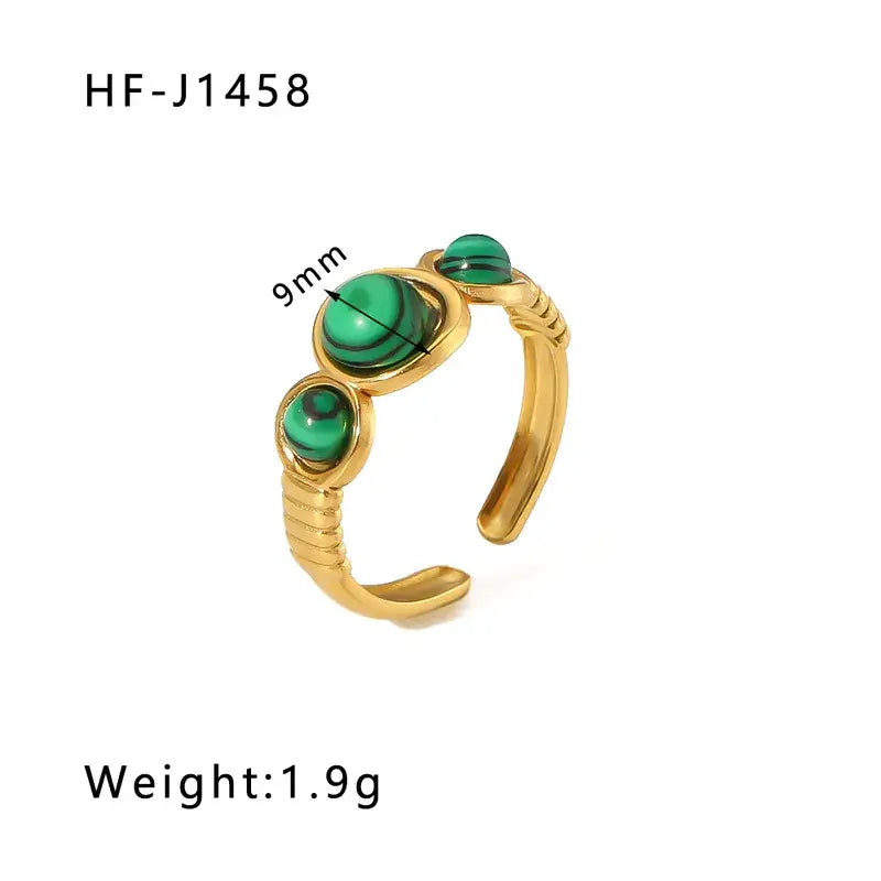 18K Plated Ring W/Green Stone