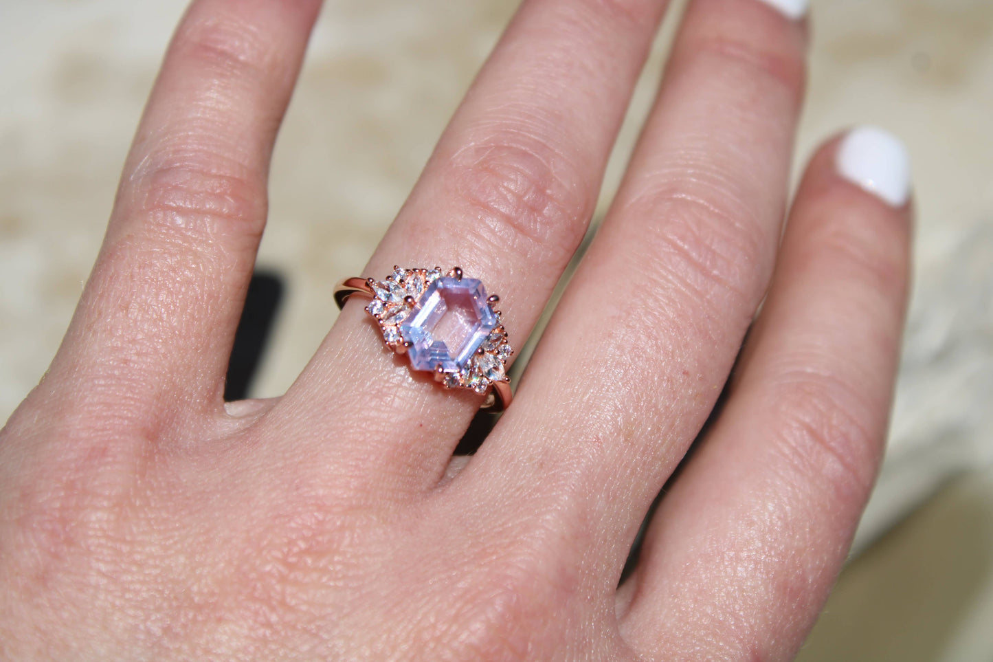 Lavender Quartz Hexagon Ring- Rose Gold Vermeil