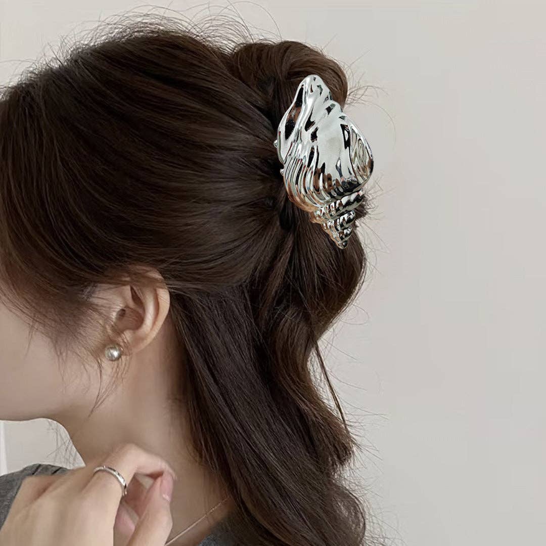 Conch Shell Hair Claw Clip- Silver