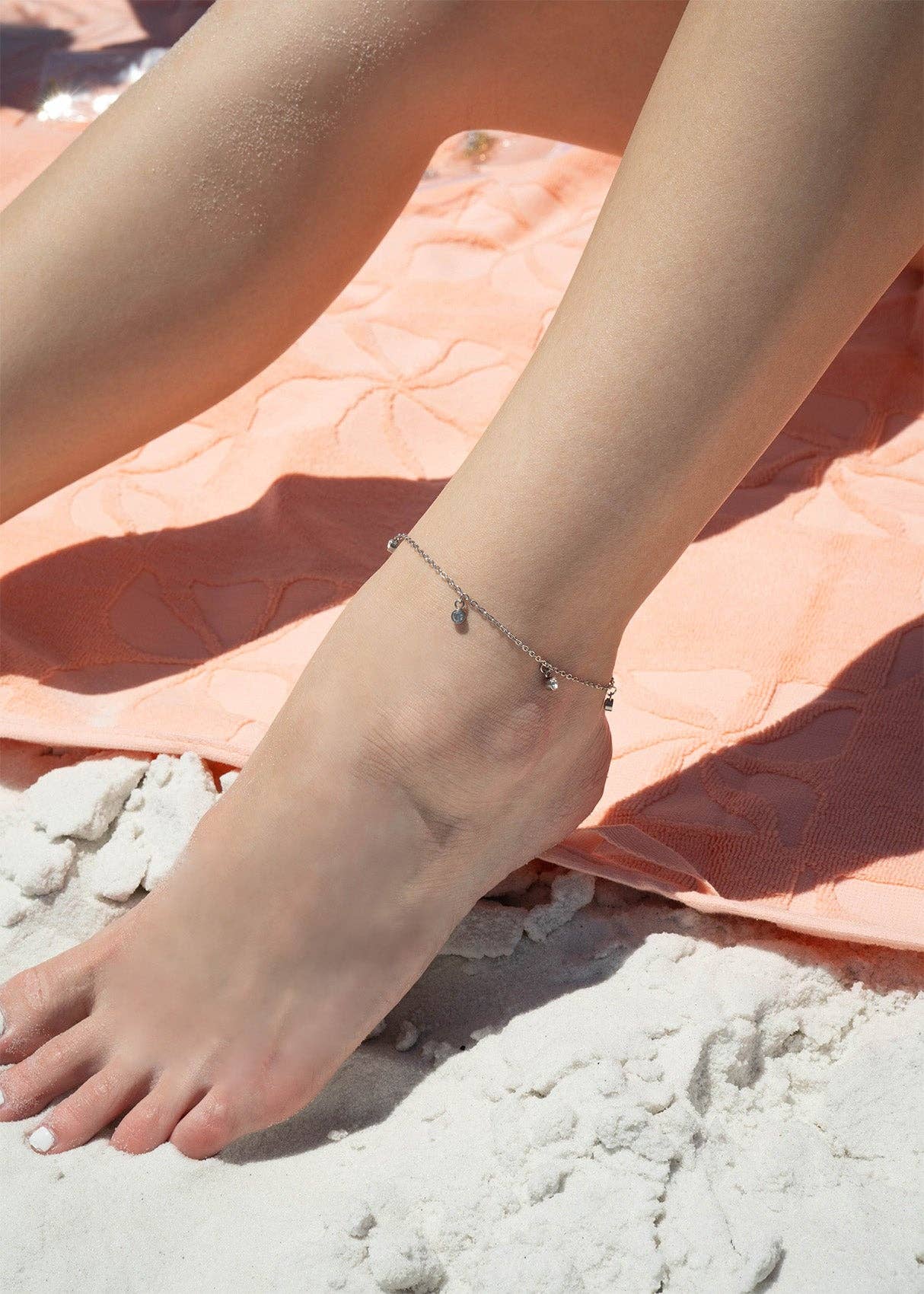 Stainless Clear Stone Charm Anklet