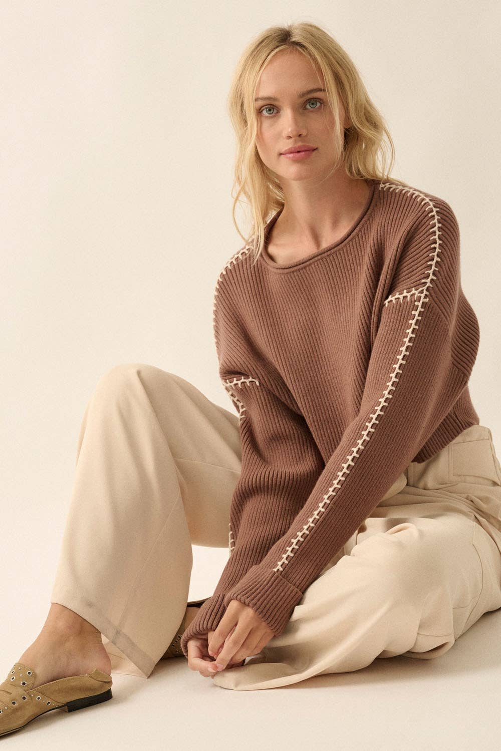 Mocha Rib Knit Stitch Sweater