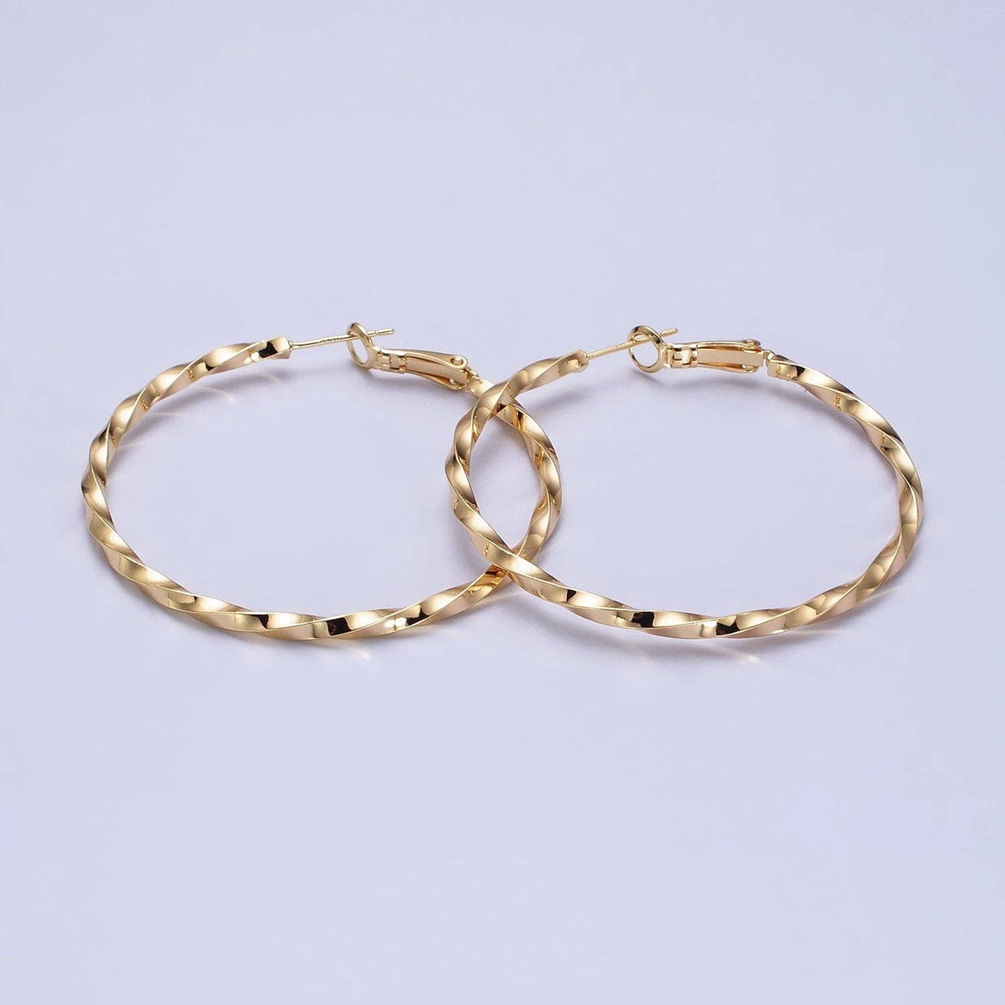 Gold Filled Twist Geometric Hoops- Silver 50mm