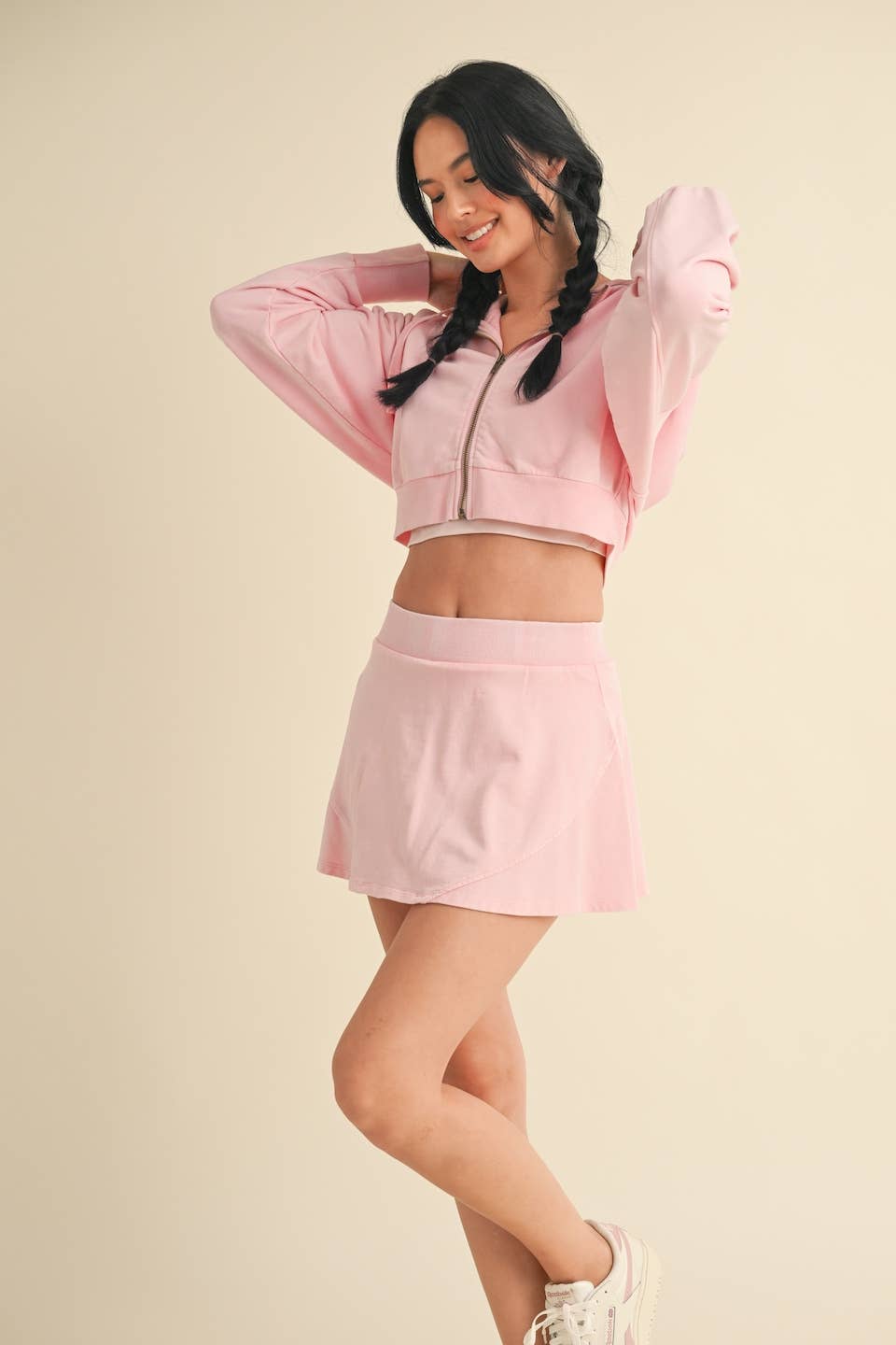 Mineral Wash Cropped Hoodie: Baby Pink