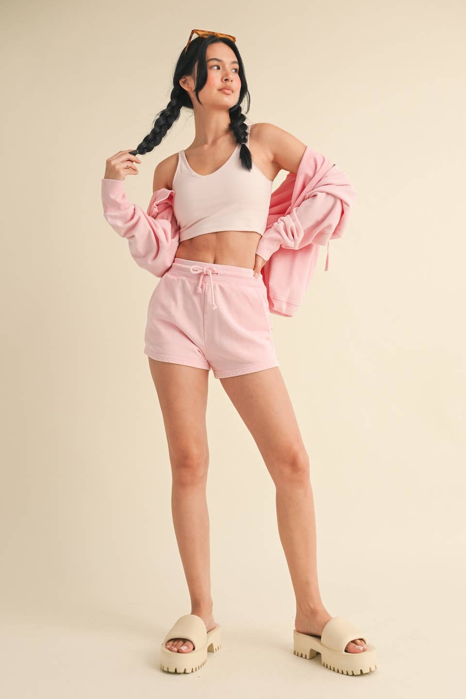Mineral Wash Shorts: Baby Pink