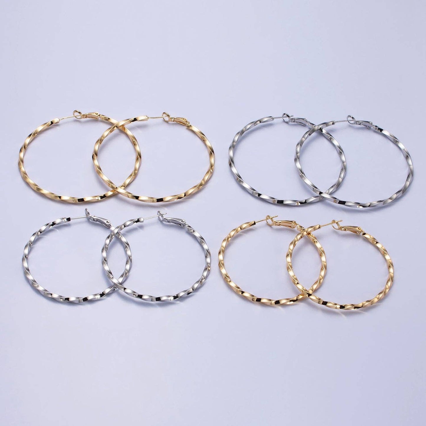 Gold Filled Twist Geometric Hoops- Silver 60mm