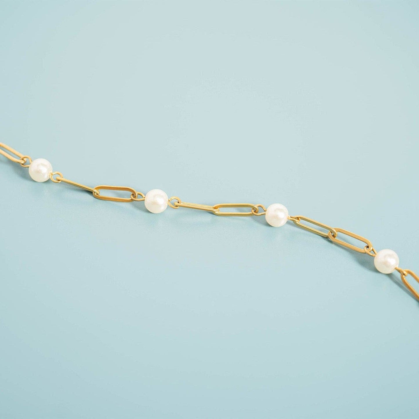 Pearl Paperclip Charm Bracelet