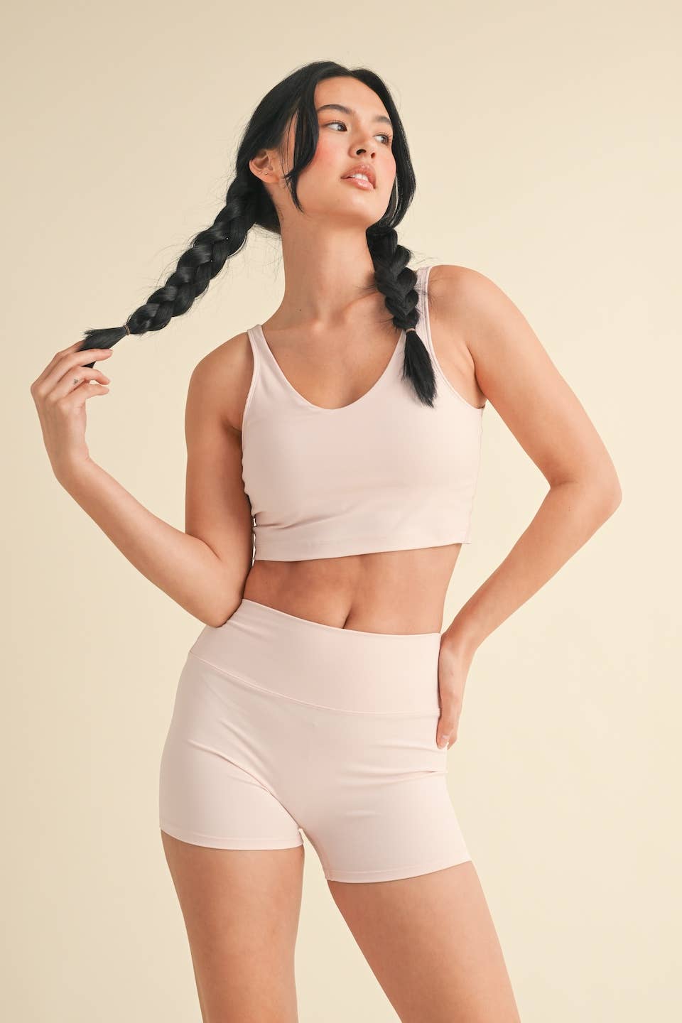 Mid-Rise Mini Shorts: Baby Pink