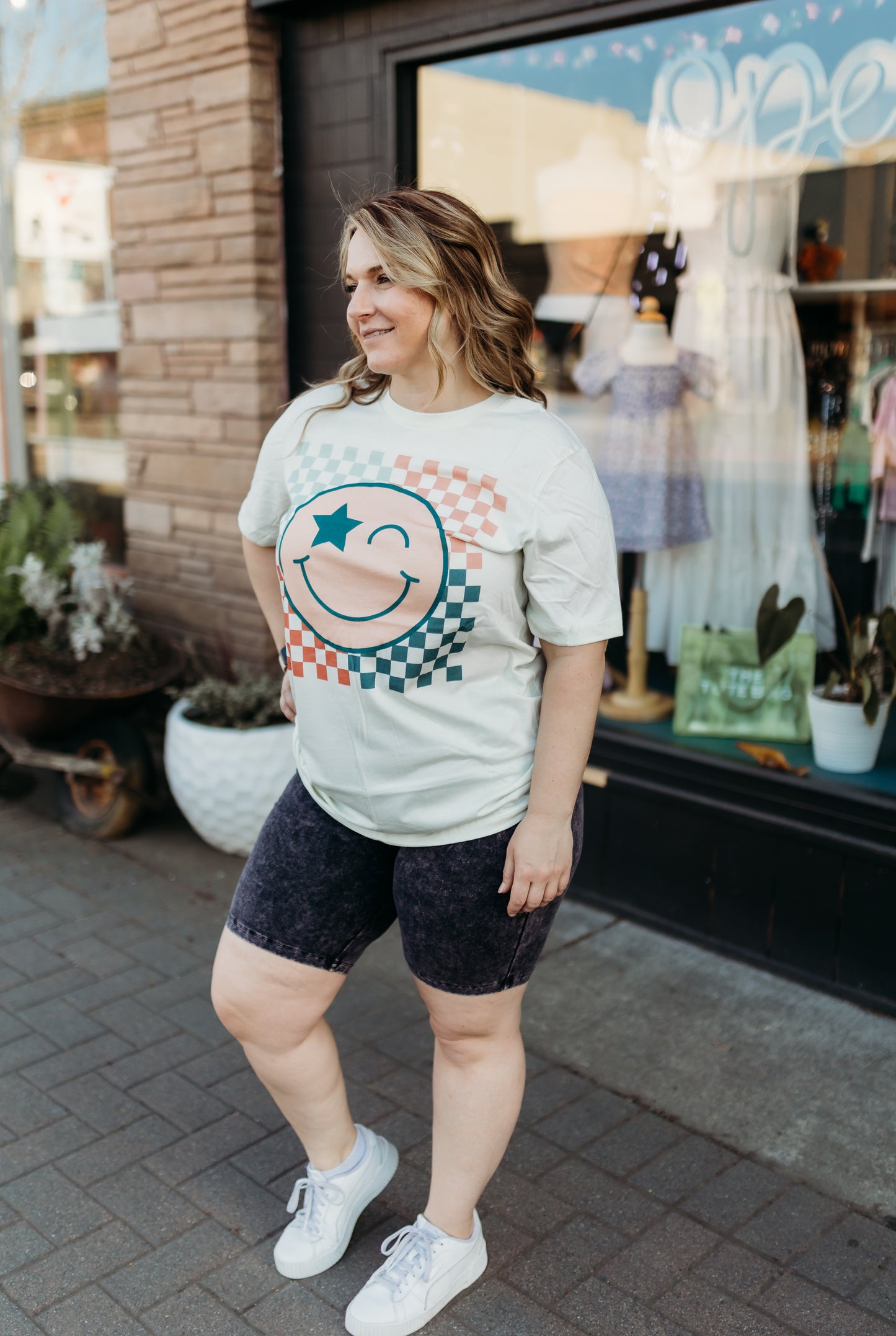 Checkerboard Star Smiley Tee