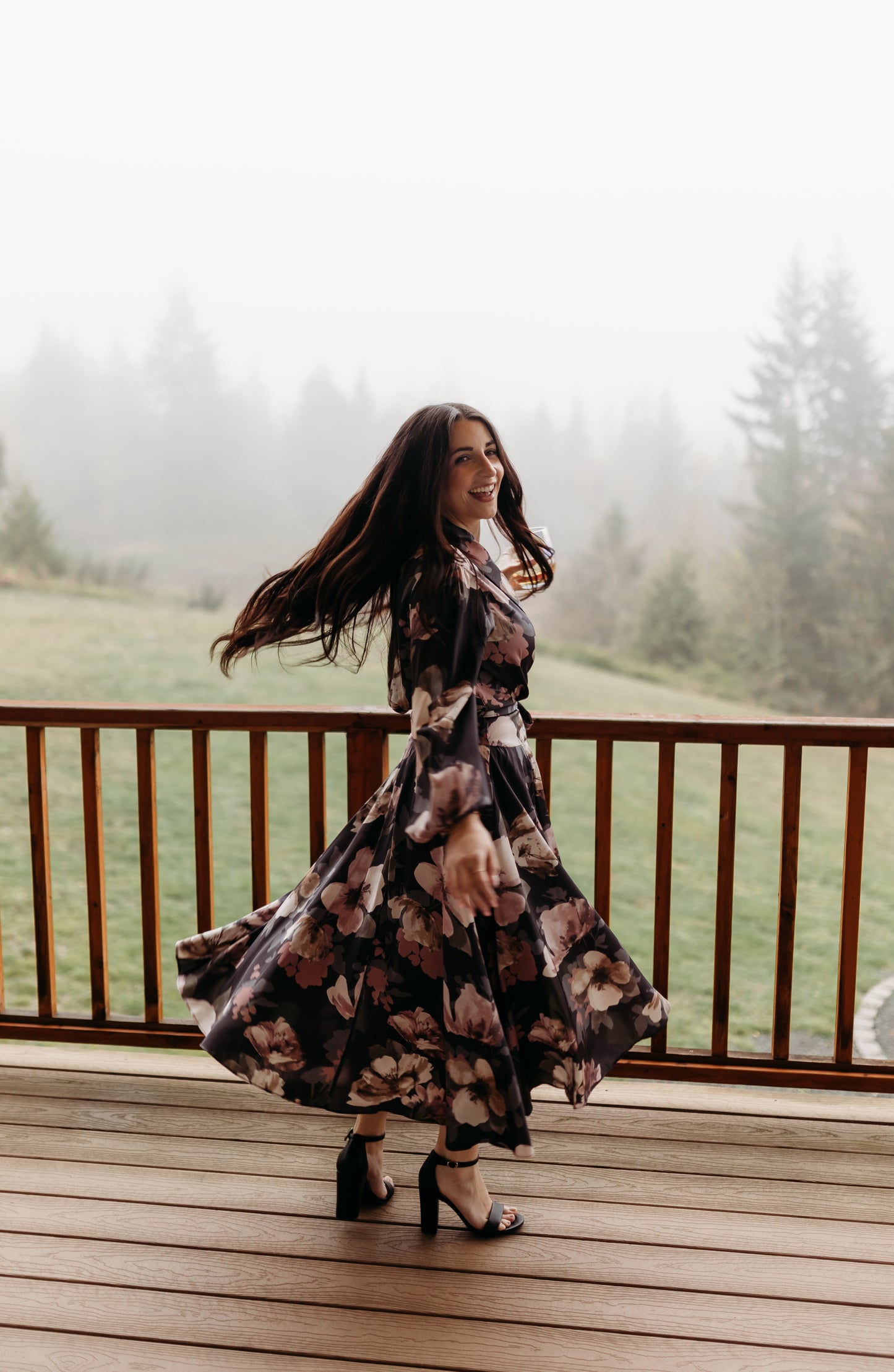 SATIN FLORAL WRAP MAXI DRESS