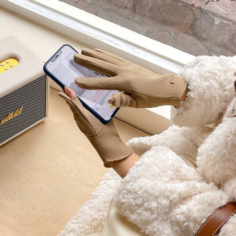 Windproof Women's Touch Screen Gloves: KHAKI