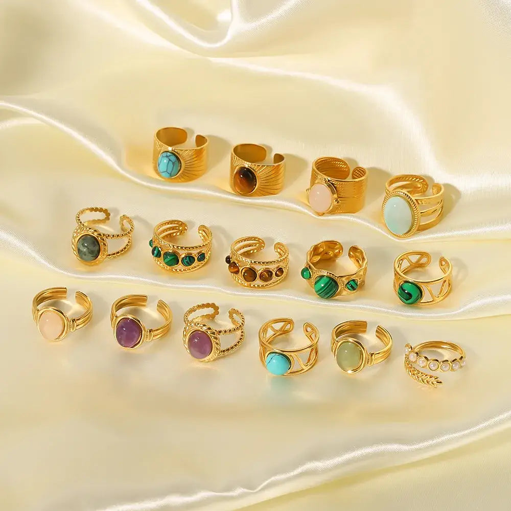 18K Plated Ring W/Green Stone