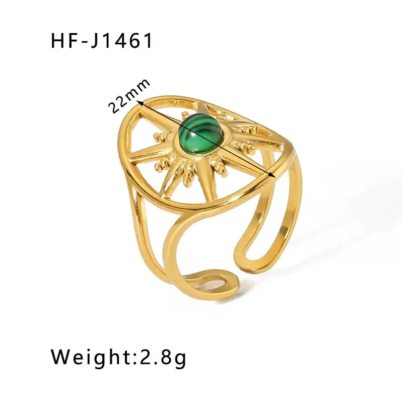 18K Plated Ring W/Green Stone