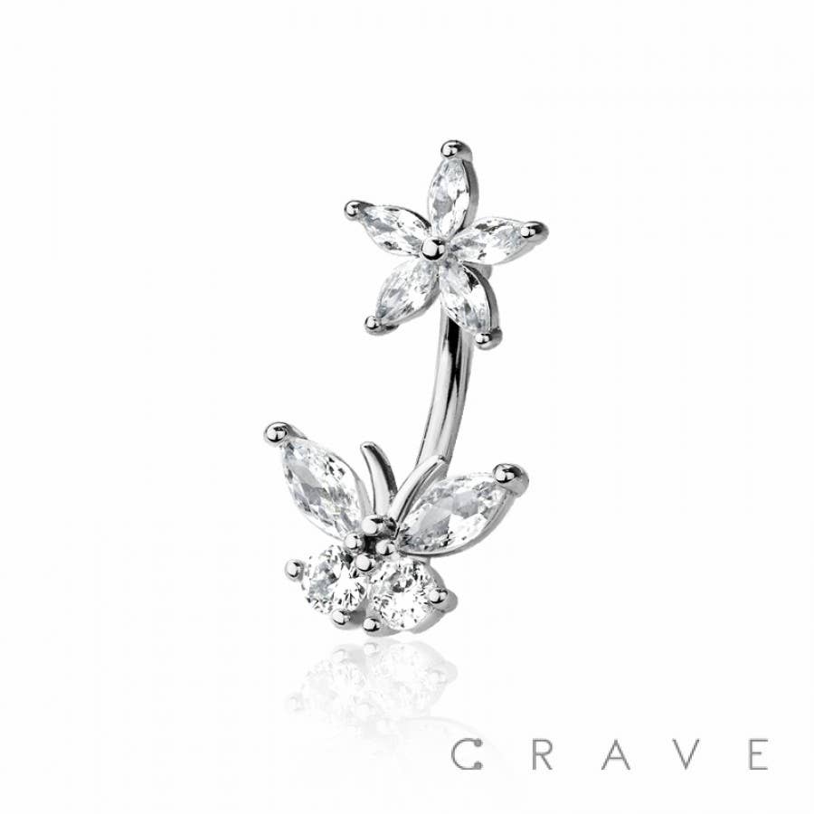 FLOWER AND BUTTERFLY BELLY RING: GOLD