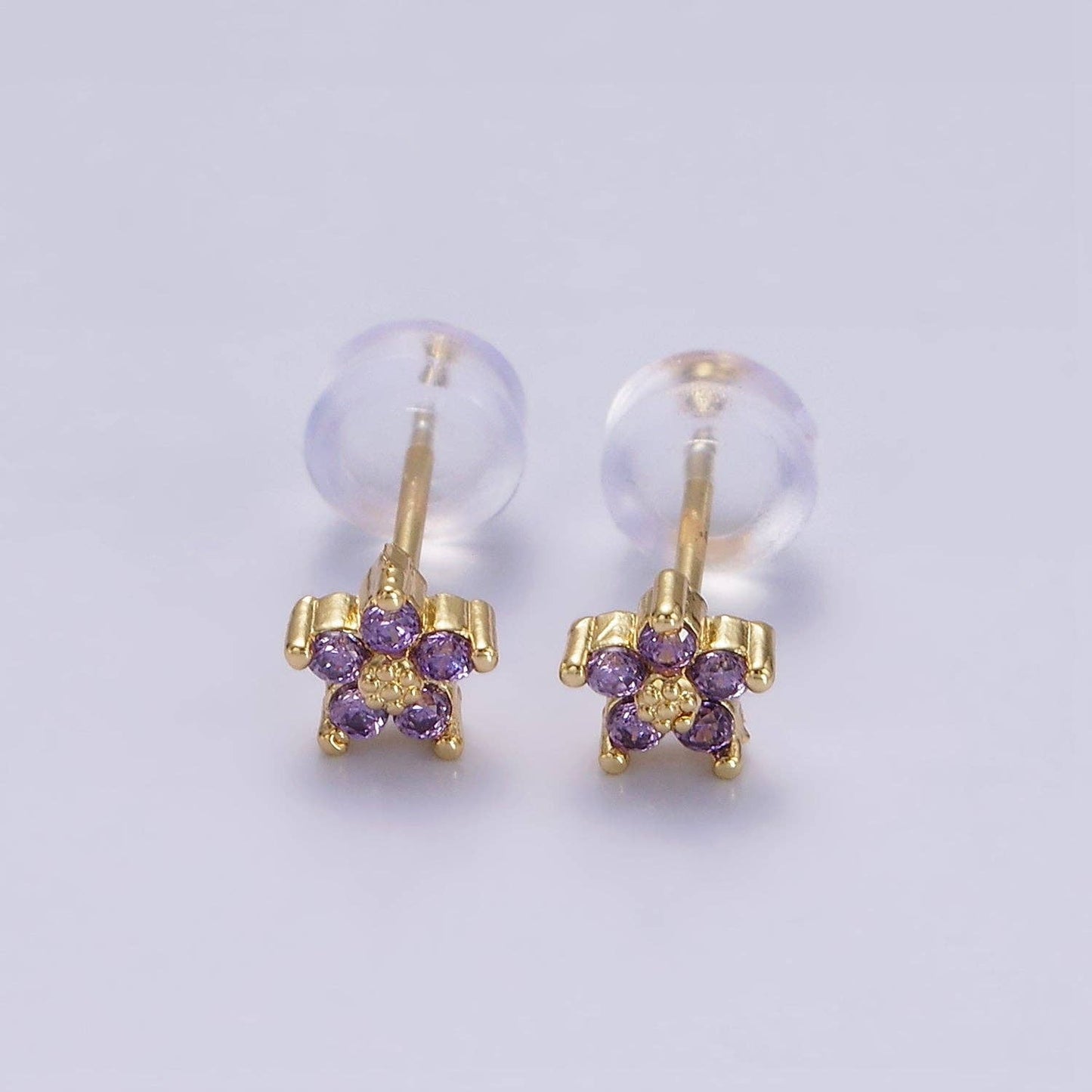Flower Stud Earrings Purple