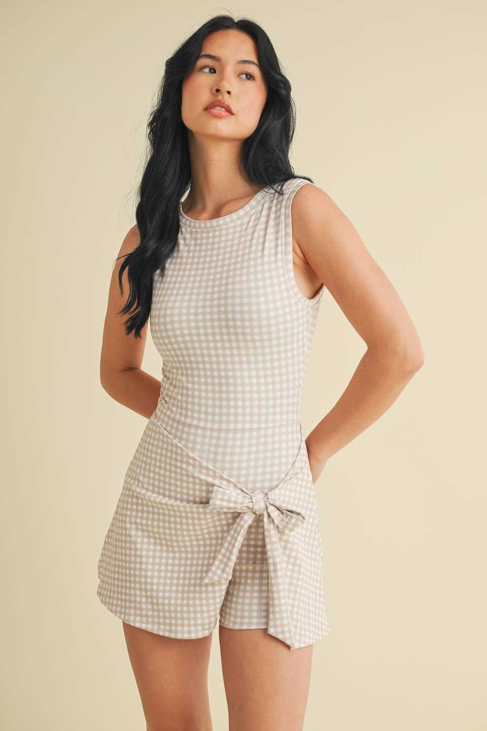 Wrap Me Up Babydoll Dress- Beige Gingham