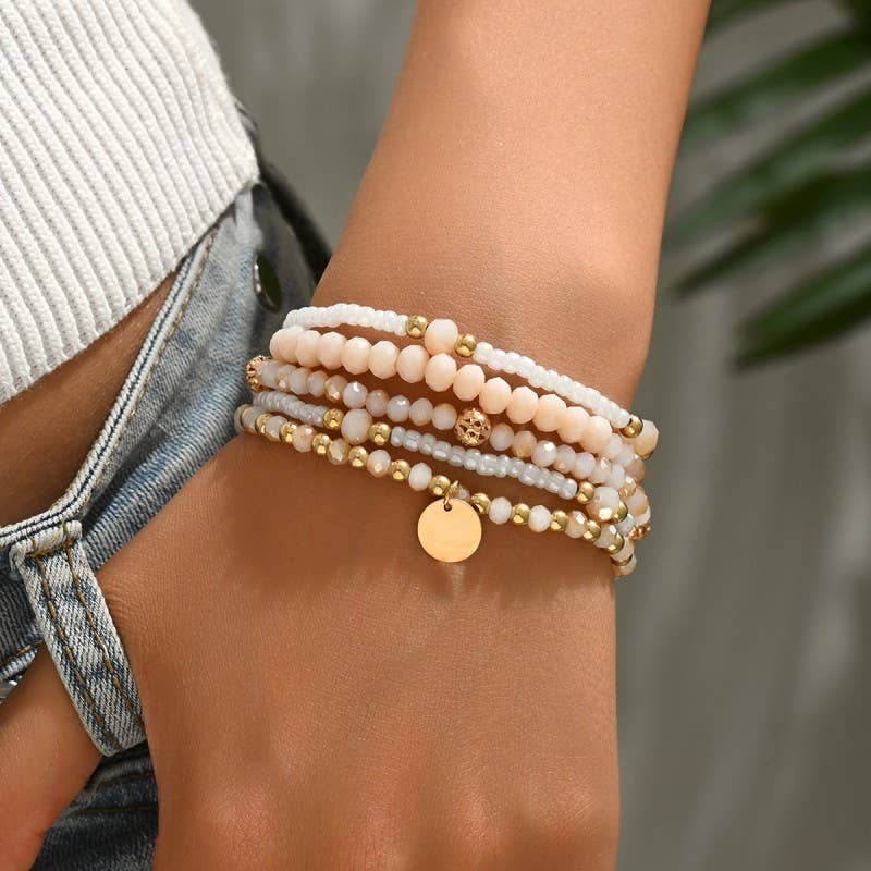 MULTI LAYER BEADED BRACELET LT PINK