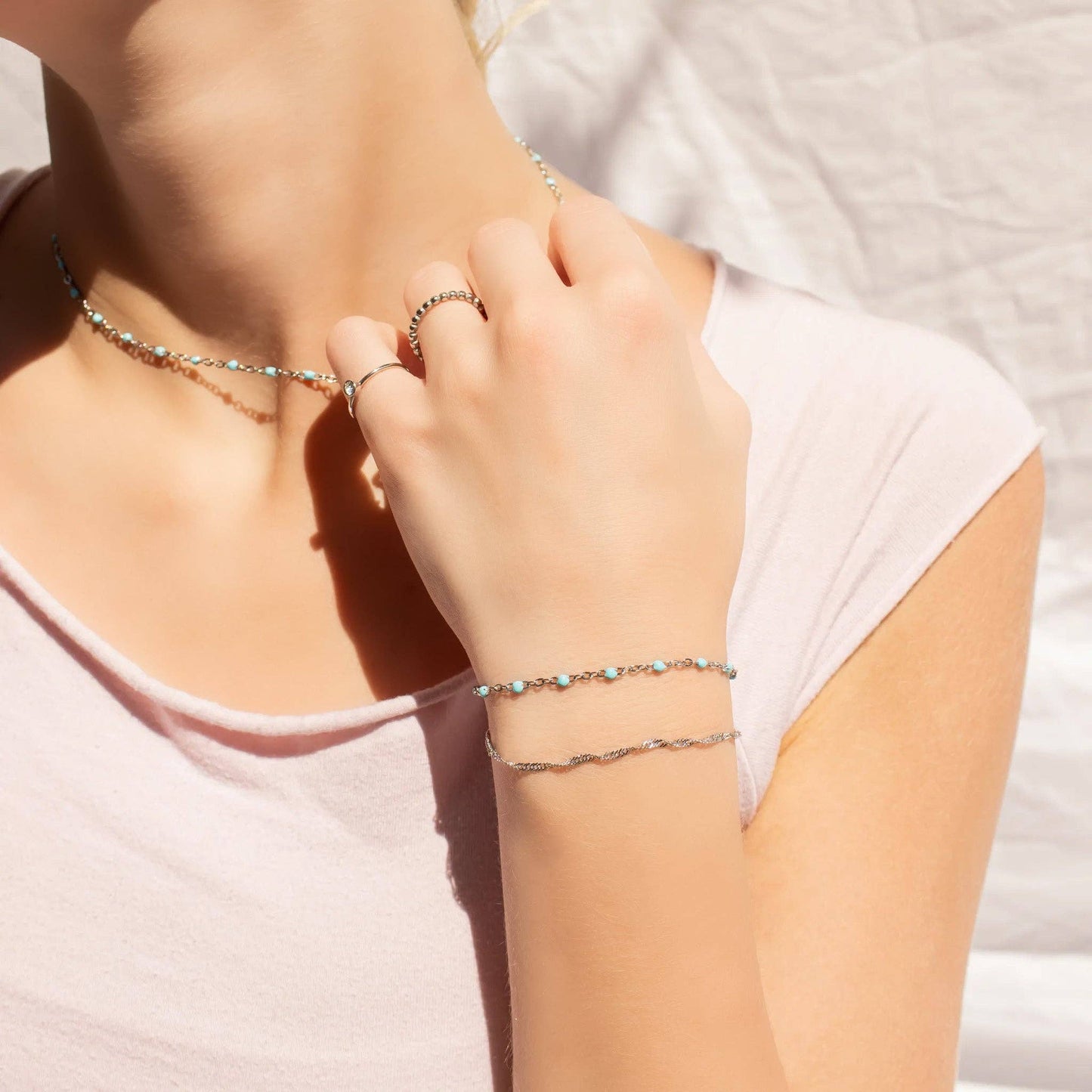 Stainless Steel Turquoise Confetti Charm Bracelet