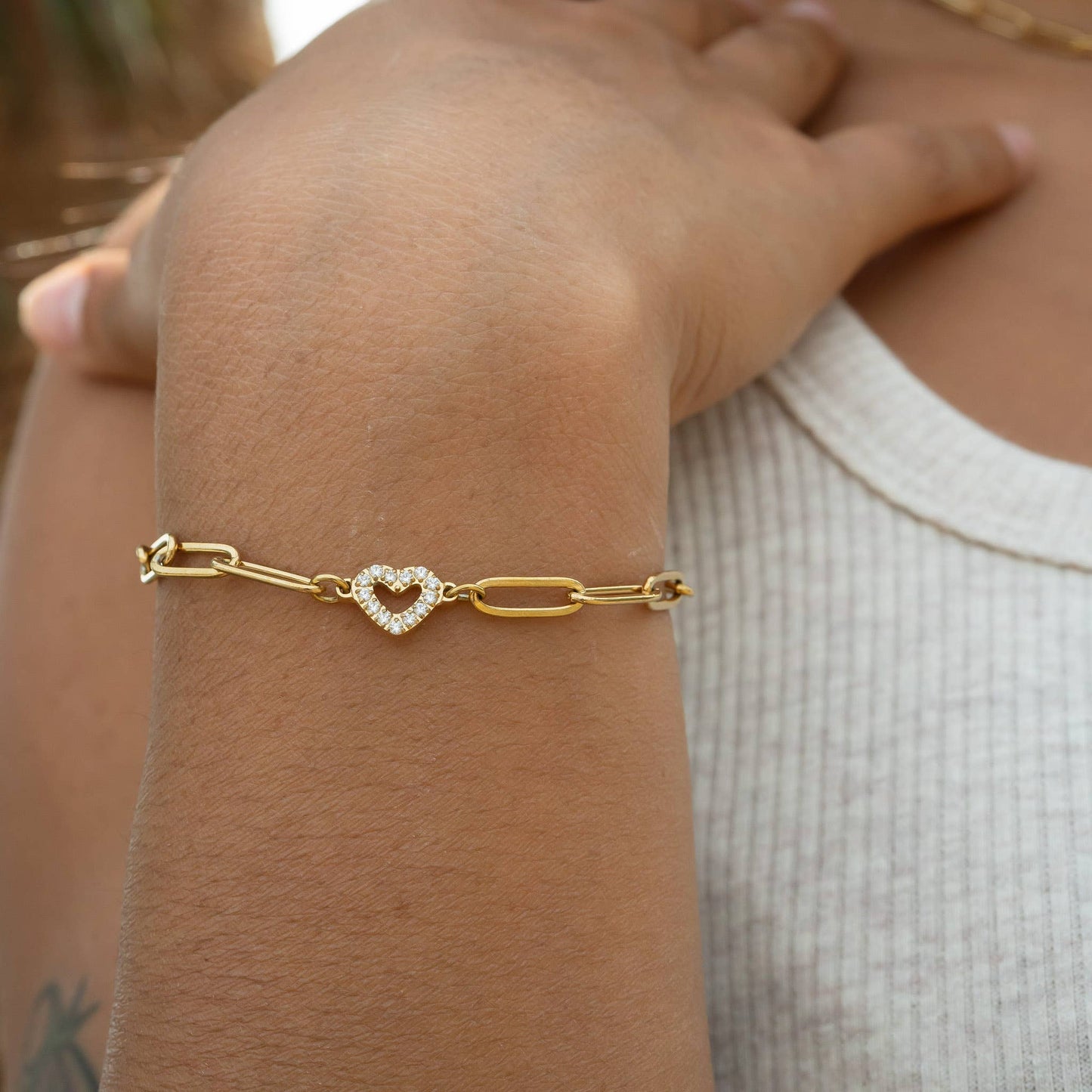 Heart Paperclip Charm Bracelet