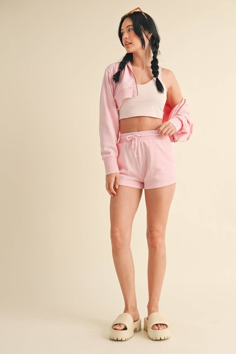 Mineral Wash Shorts: Baby Pink