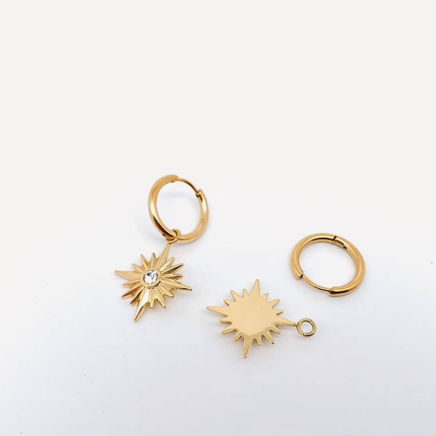 18K Star Pendant Huggies