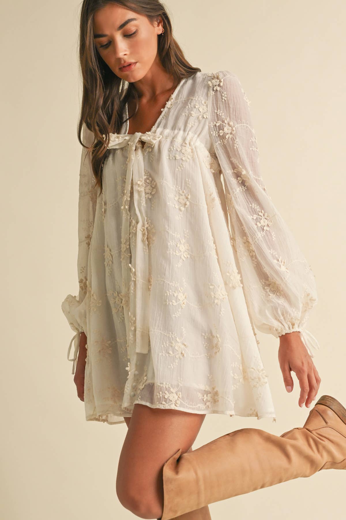 Ivory Flowy Mini Dress