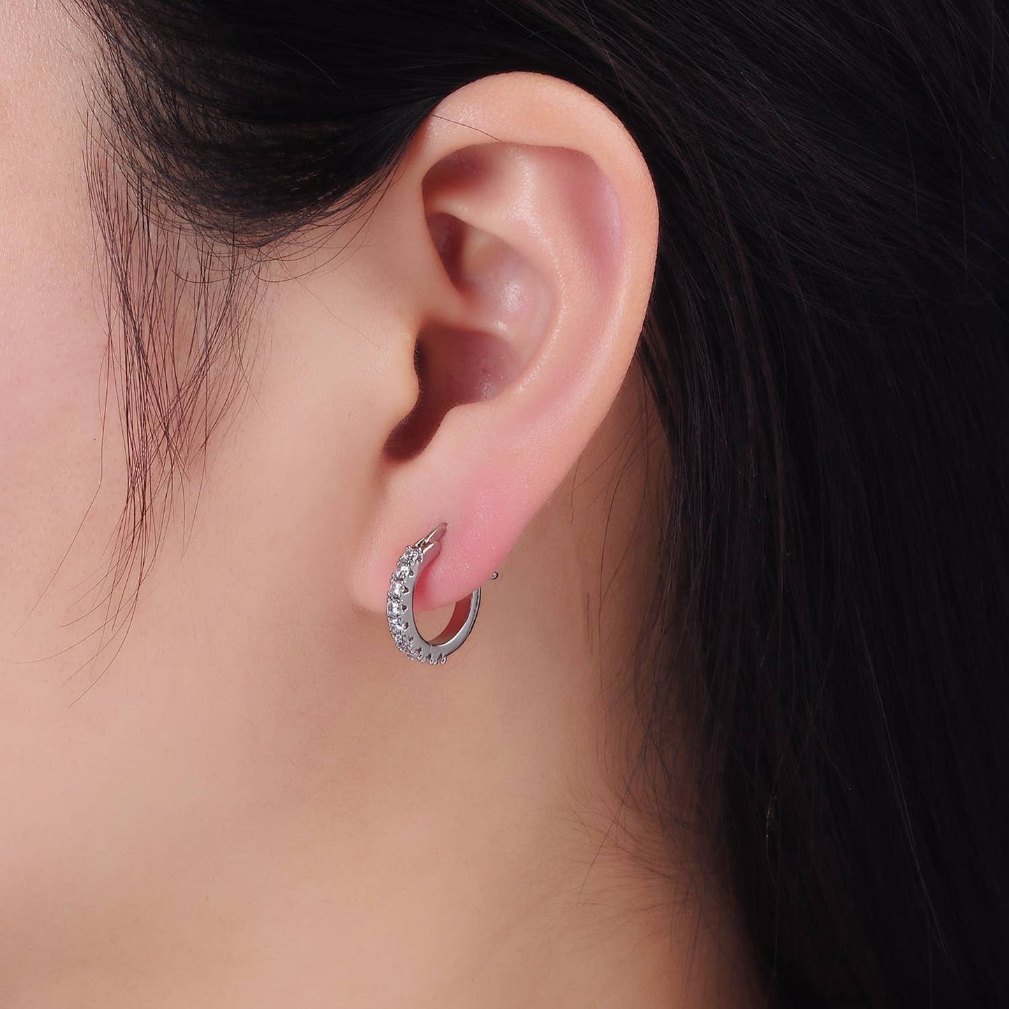 White Gold Hoop CZ Earrings