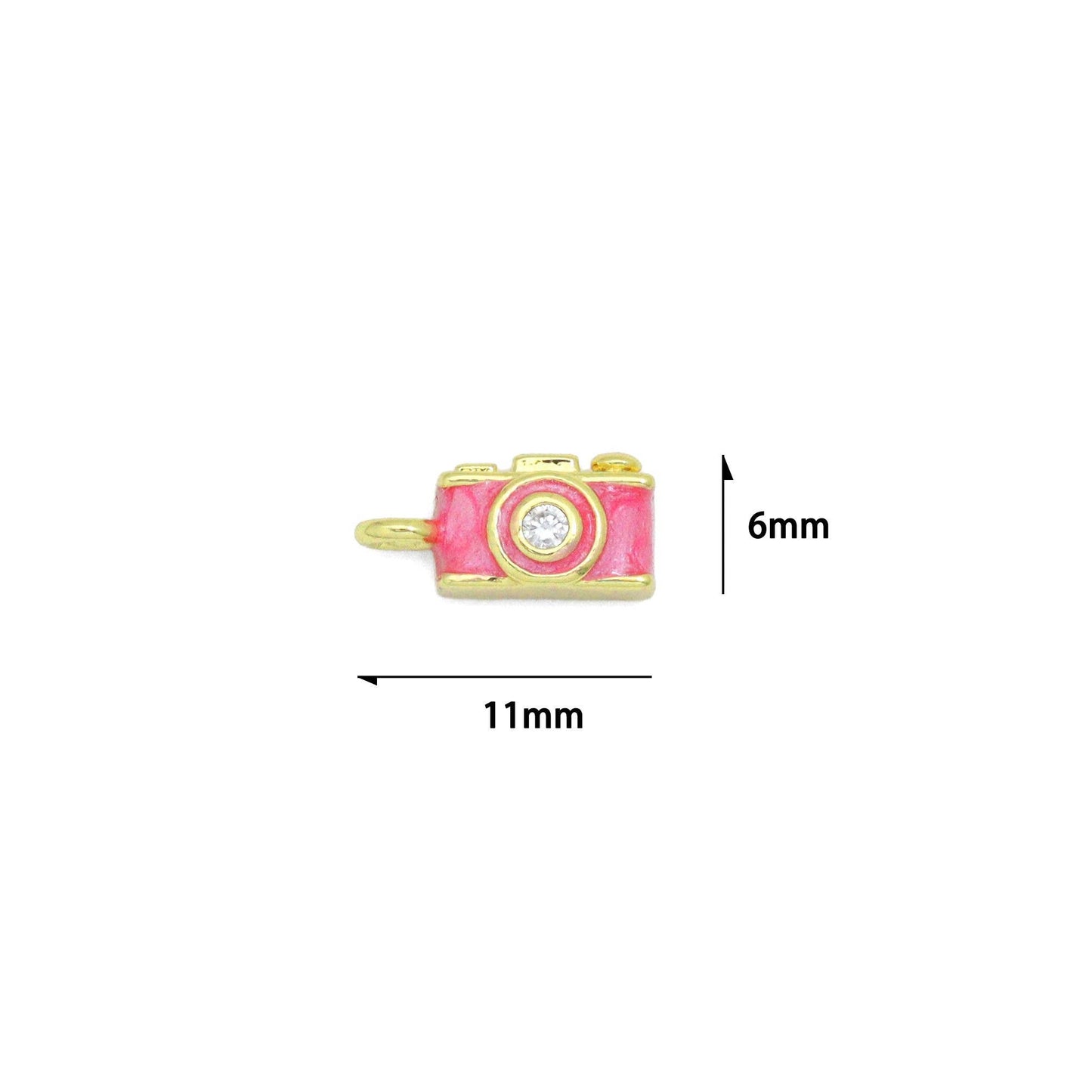 Pink Enamel Camera charm, Sku#LD758