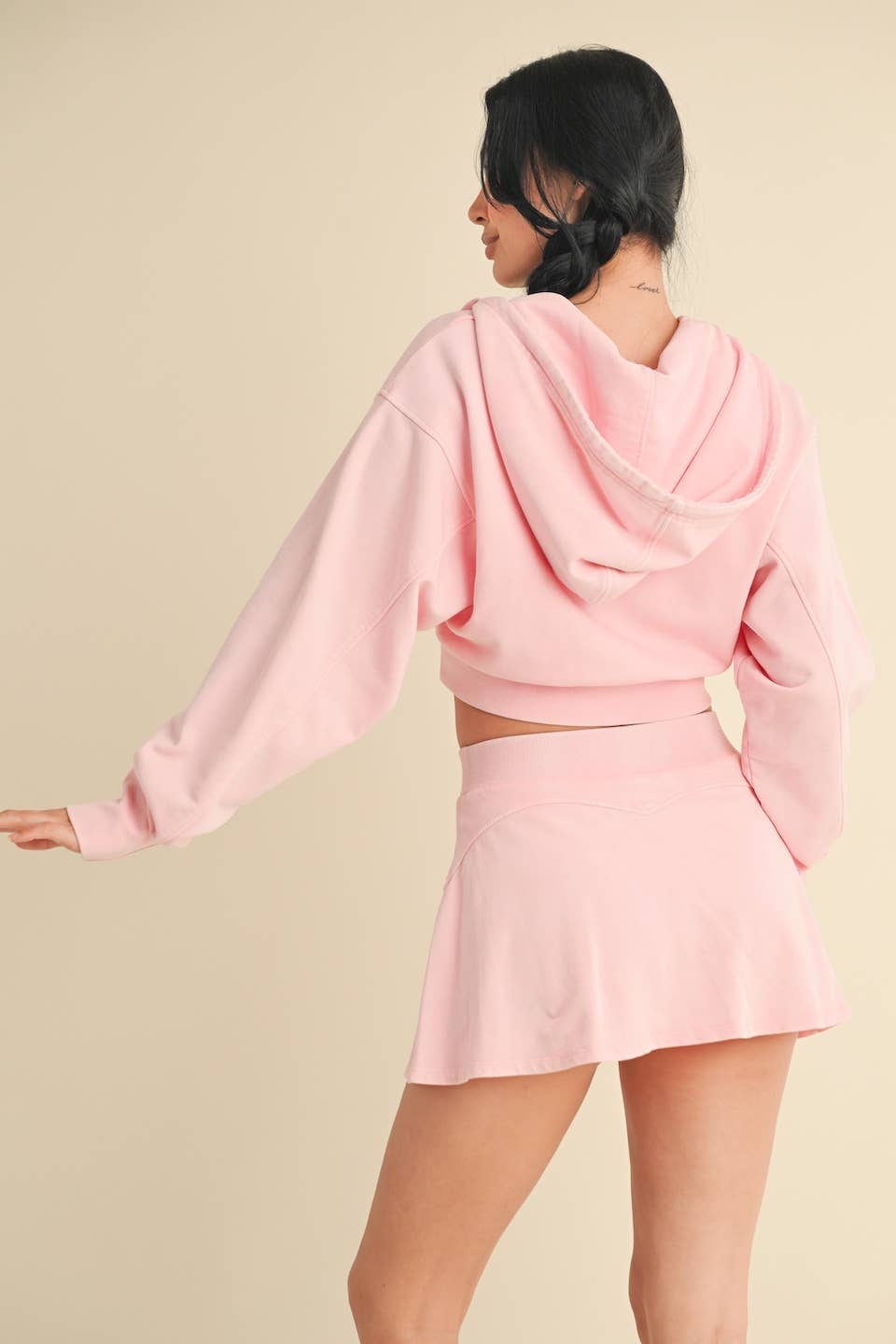 Mineral Wash Cropped Hoodie: Baby Pink