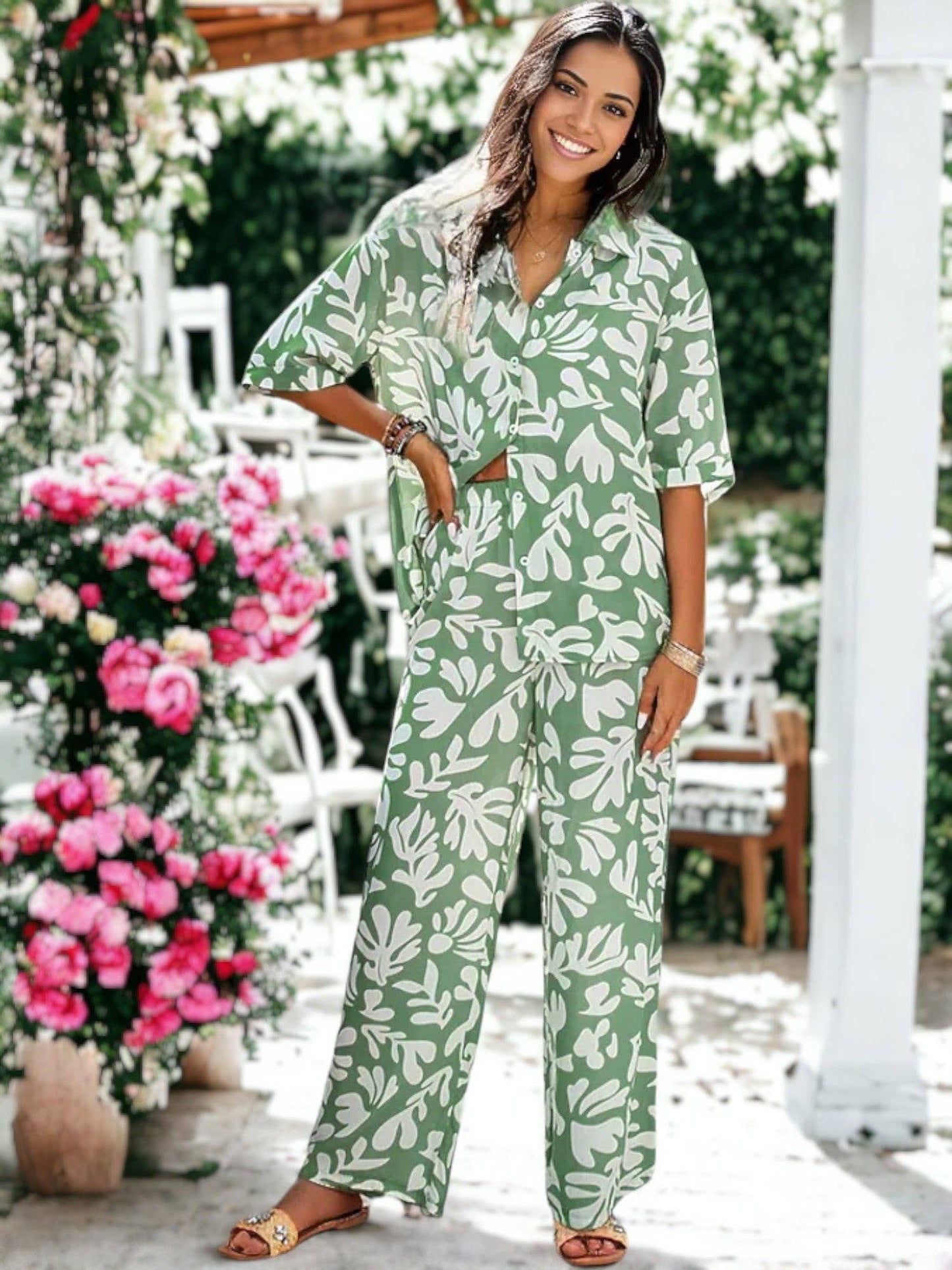 Cool & Casual Button Up Top w/ Pant Set