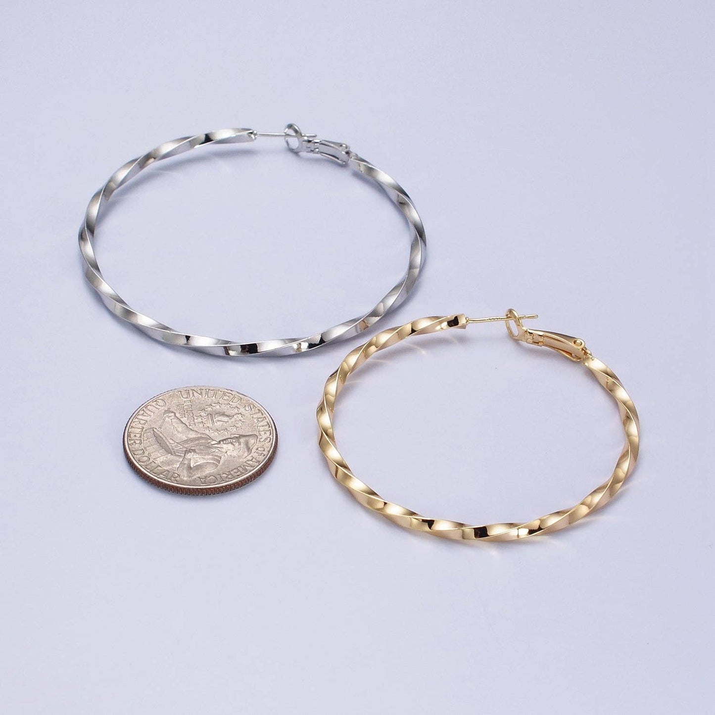 Gold Filled Twist Geometric Hoops- Silver 60mm